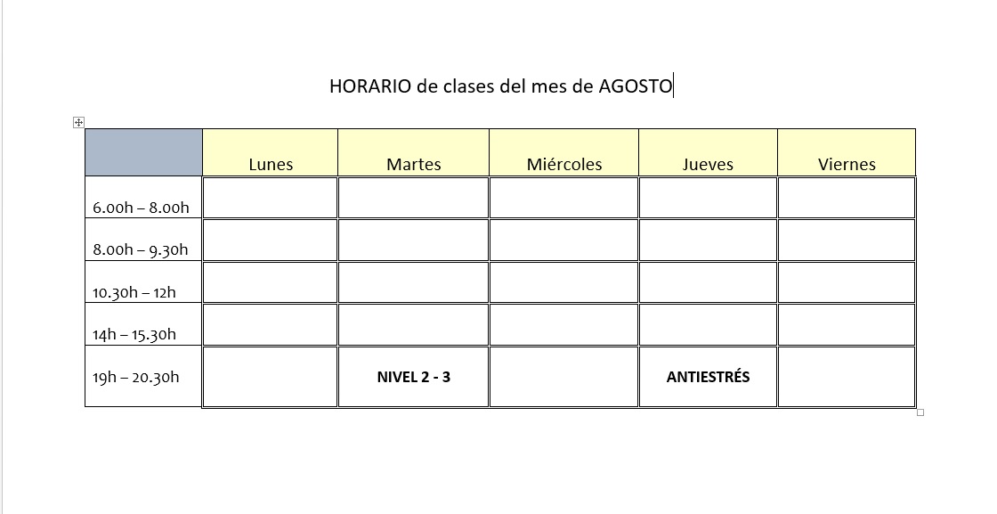 horario clases de verano